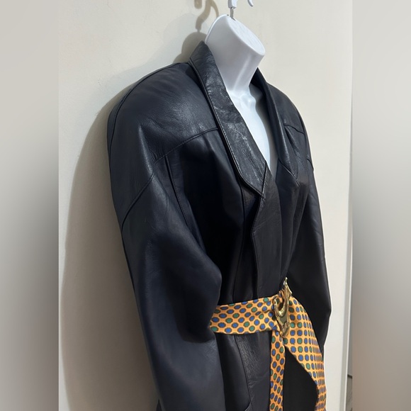 Vintage Genuine Leather Navy Blazer Style Jacket Large Front Pockets Size M - Picture 13 of 13